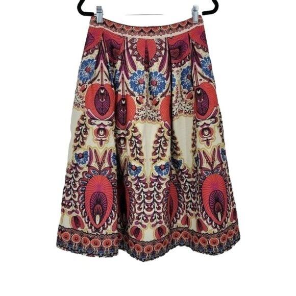 Champagne Strawberry Printed 50's Inspired Pleated Knee Length Skirt Size Small - Picture 1 of 4